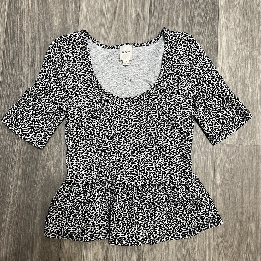 Maeve Anthropologie Leopard Print Peplum Top Women's Small Scoop Neck